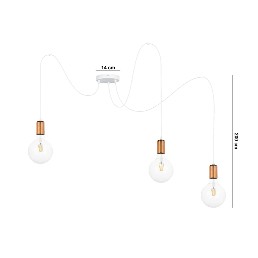 Chandelier on a string MIROS 3xE27/60W/230V spider white/copper
