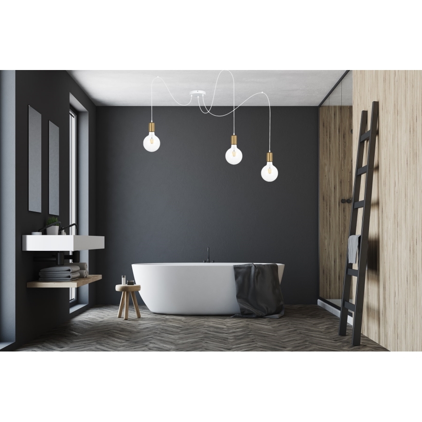Chandelier on a string MIROS 3xE27/60W/230V spider white/gold