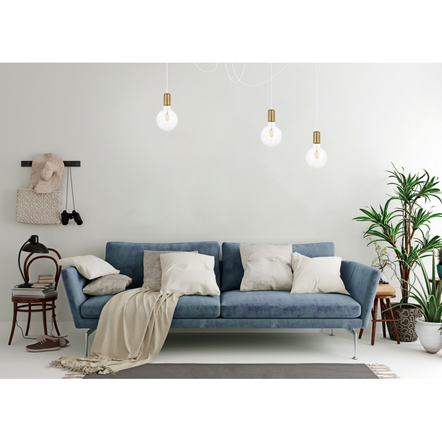 Chandelier on a string MIROS 3xE27/60W/230V spider white/gold