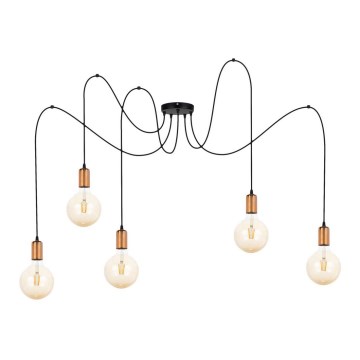 Chandelier on a string MIROS 5xE27/60W/230V spider black/copper