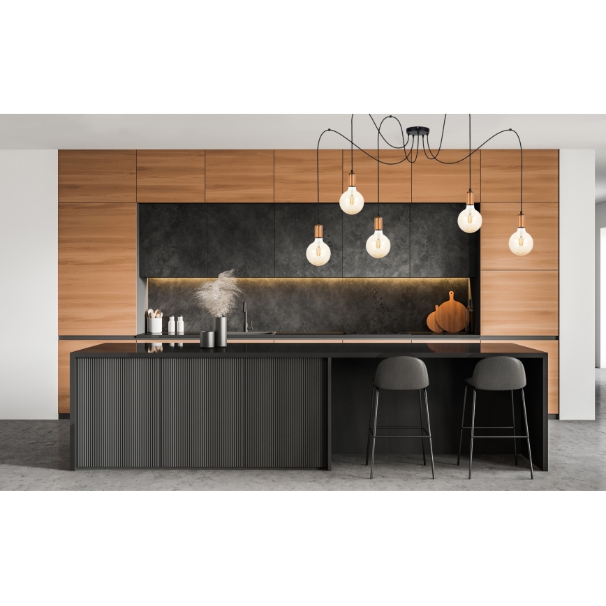 Chandelier on a string MIROS 5xE27/60W/230V spider black/copper