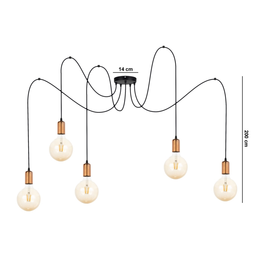 Chandelier on a string MIROS 5xE27/60W/230V spider black/copper