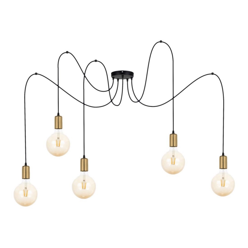 Chandelier on a string MIROS 5xE27/60W/230V spider black/gold