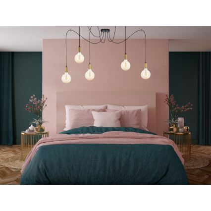 Chandelier on a string MIROS 5xE27/60W/230V spider black/gold