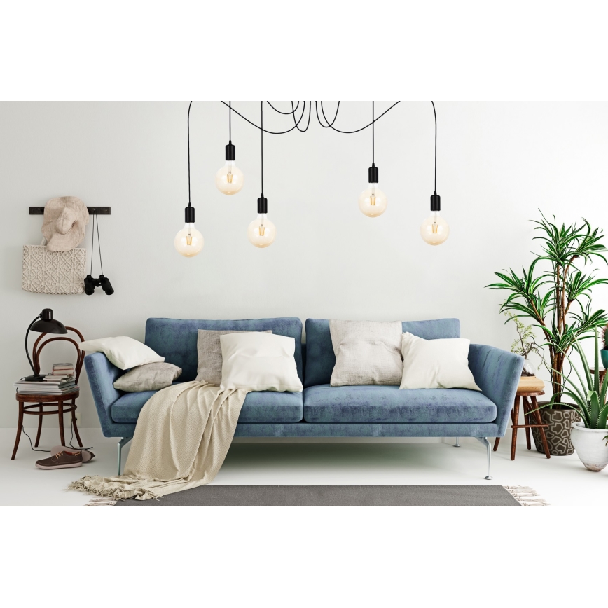 Chandelier on a string MIROS 5xE27/60W/230V spider black