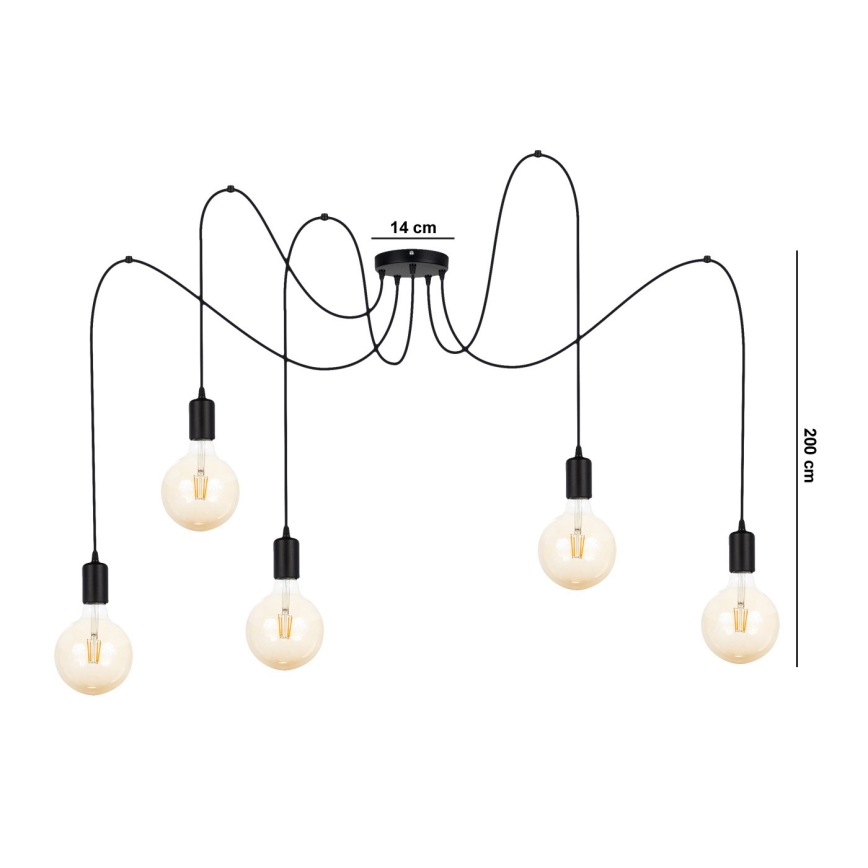 Chandelier on a string MIROS 5xE27/60W/230V spider black