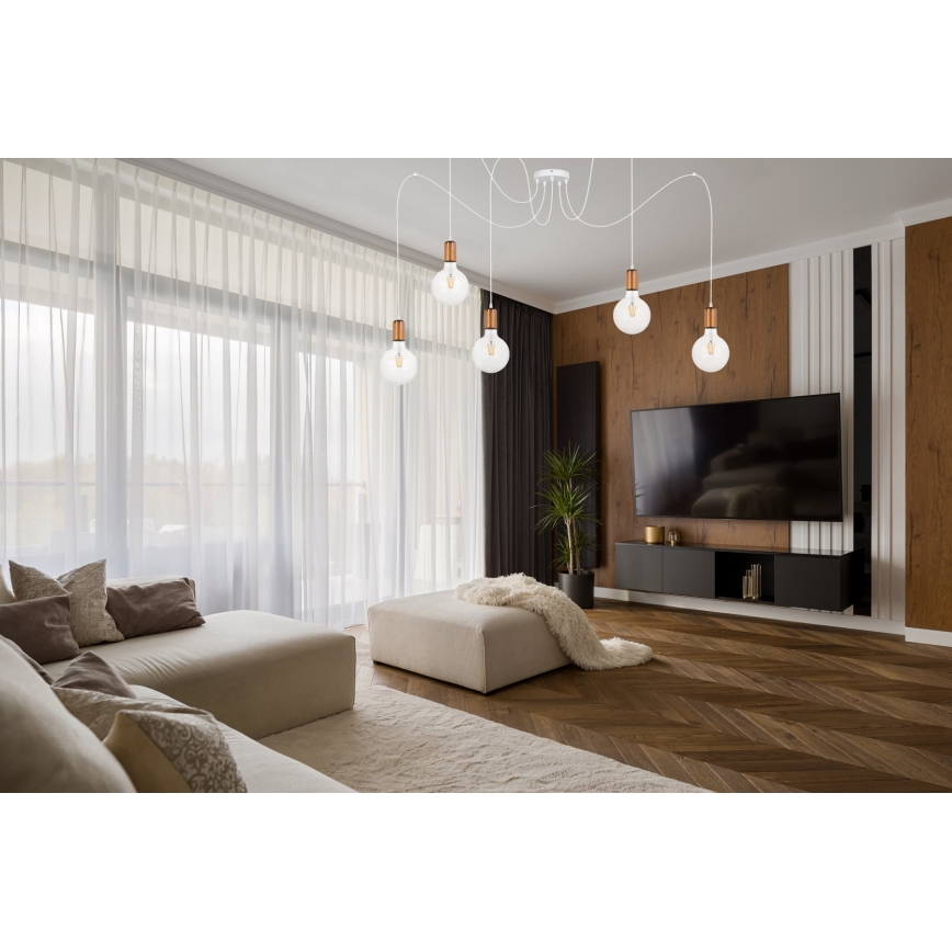 Chandelier on a string MIROS 5xE27/60W/230V spider white/copper