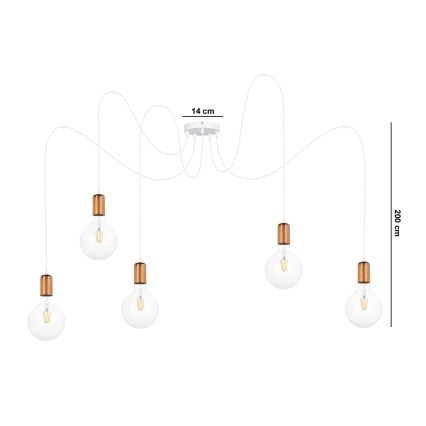 Chandelier on a string MIROS 5xE27/60W/230V spider white/copper