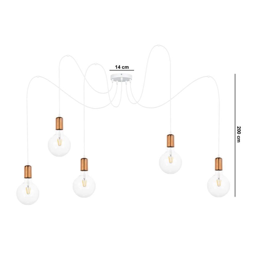 Chandelier on a string MIROS 5xE27/60W/230V spider white/copper