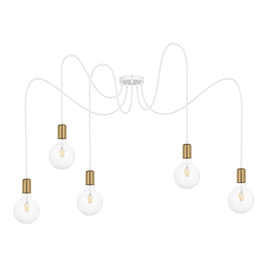 Chandelier on a string MIROS 5xE27/60W/230V spider white/gold