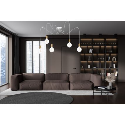 Chandelier on a string MIROS 5xE27/60W/230V spider white/gold