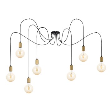 Chandelier on a string MIROS 7xE27/60W/230V spider black/gold