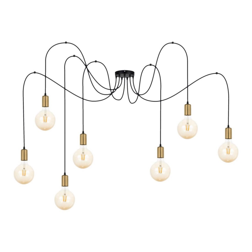Chandelier on a string MIROS 7xE27/60W/230V spider black/gold