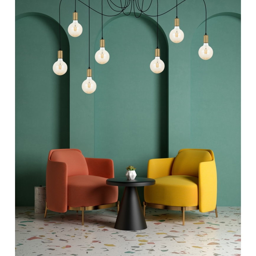 Chandelier on a string MIROS 7xE27/60W/230V spider black/gold