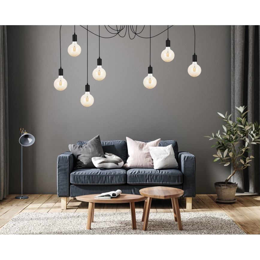 Chandelier on a string MIROS 7xE27/60W/230V spider black