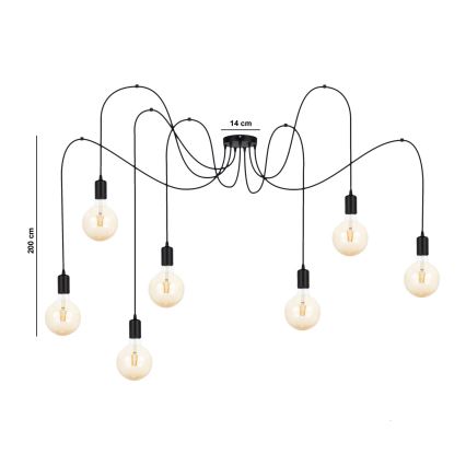 Chandelier on a string MIROS 7xE27/60W/230V spider black