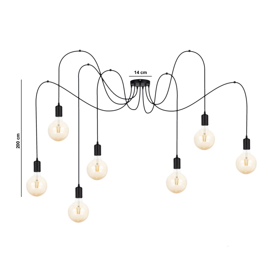 Chandelier on a string MIROS 7xE27/60W/230V spider black