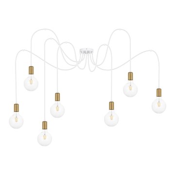 Chandelier on a string MIROS 7xE27/60W/230V spider white/gold