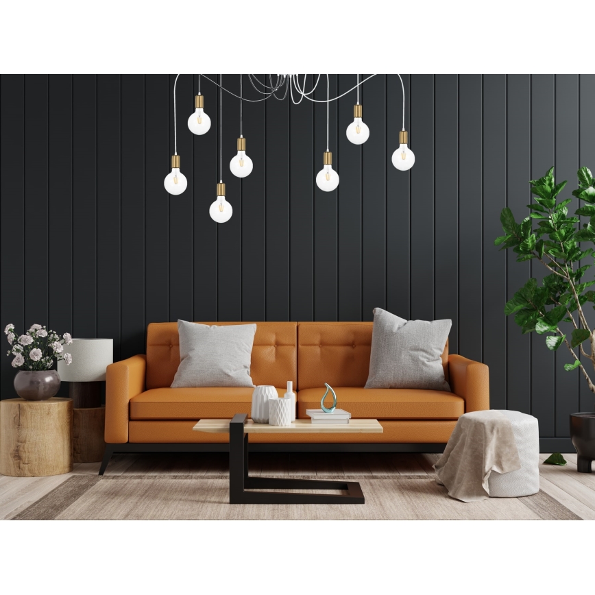 Chandelier on a string MIROS 7xE27/60W/230V spider white/gold