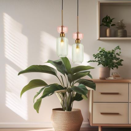 Chandelier on a string MOLLY 1xE14/40W/230V d. 12 cm gold/green/pink