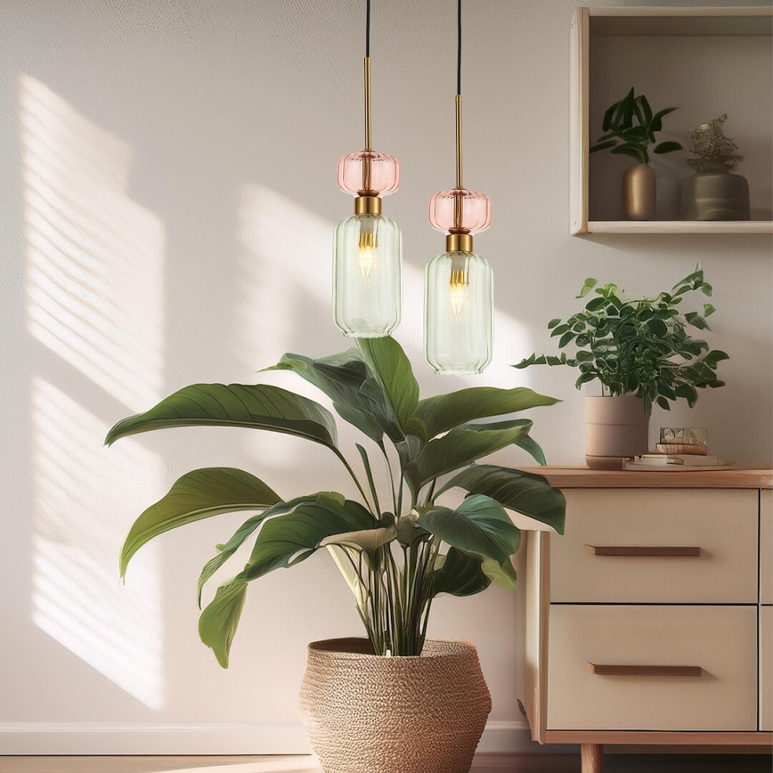 Chandelier on a string MOLLY 1xE14/40W/230V d. 12 cm gold/green/pink