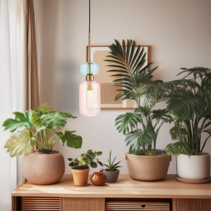 Chandelier on a string MOLLY 1xE14/40W/230V d. 12 cm gold/pink/blue