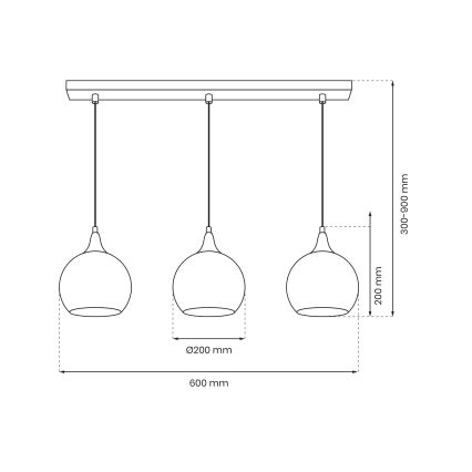 Chandelier on a string MONTE 3xE27/60W/230V d. 20 cm matte chrome