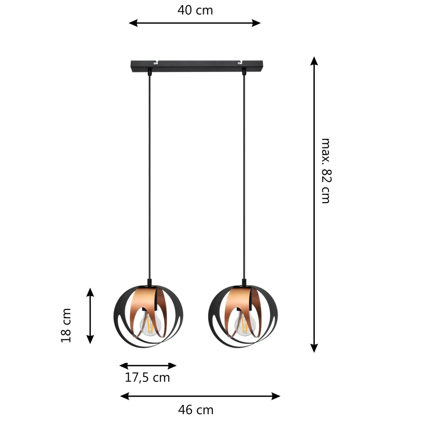 Chandelier on a string MOONLIGHT 2xE27/15W/230V black/copper