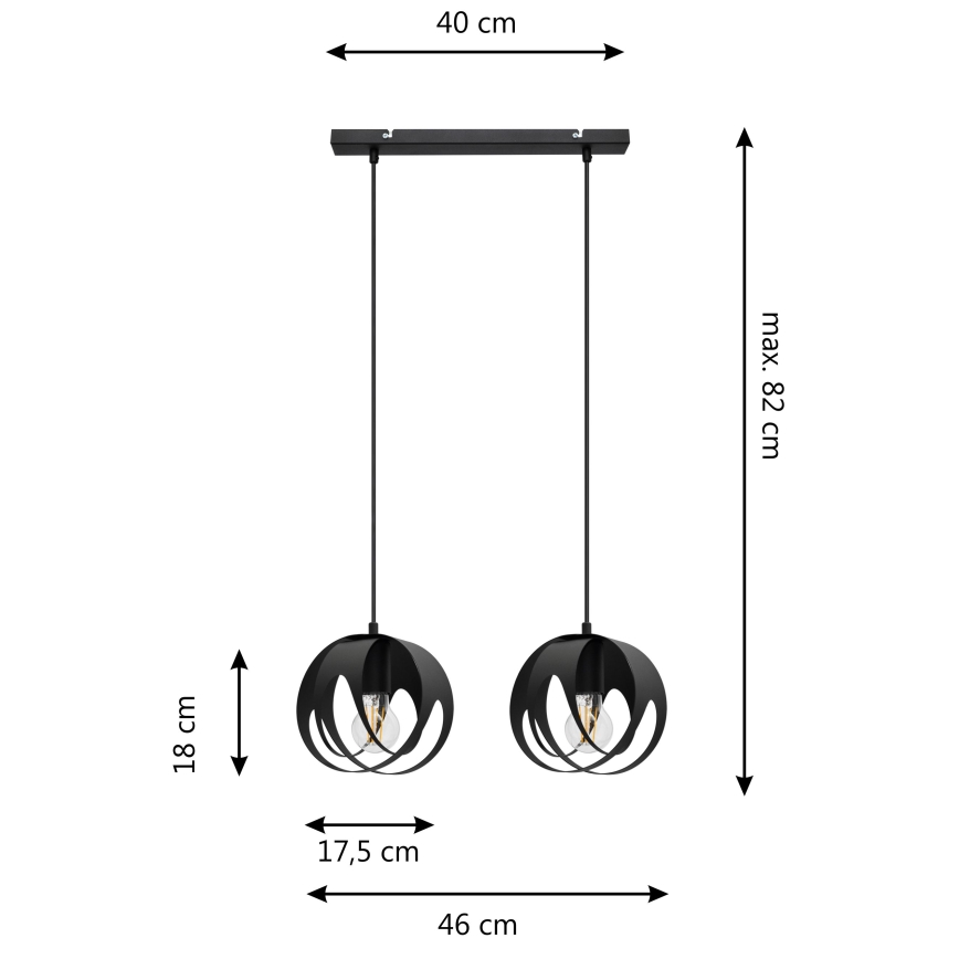 Chandelier on a string MOONLIGHT 2xE27/15W/230V black