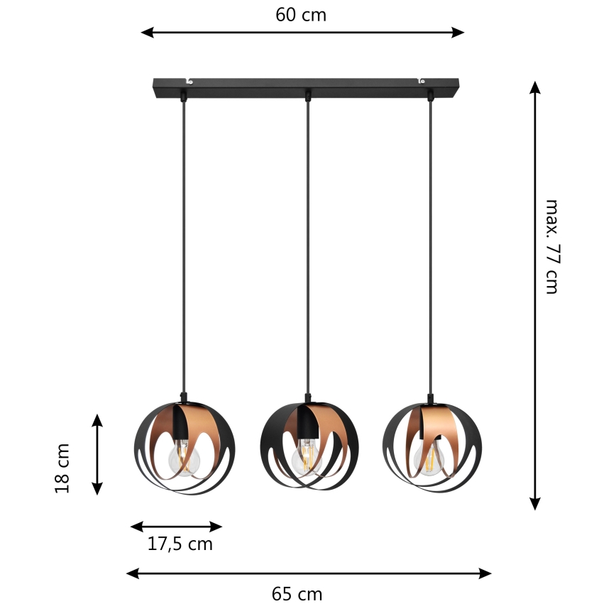 Chandelier on a string MOONLIGHT 3xE27/15W/230V black/copper