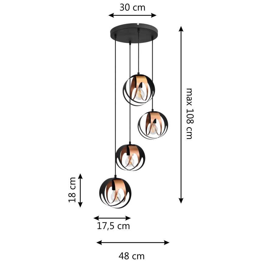 Chandelier on a string MOONLIGHT 4xE27/15W/230V black/copper