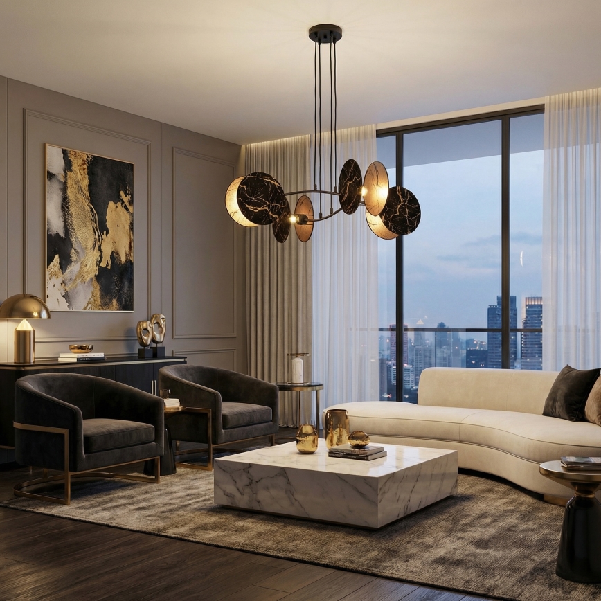 Chandelier on a string MOTIF 4xE27/15W/230V black/gold