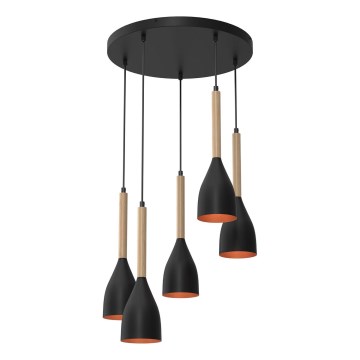 Chandelier on a string MUZA 5xE27/15W/230V black/beige/copper/beech