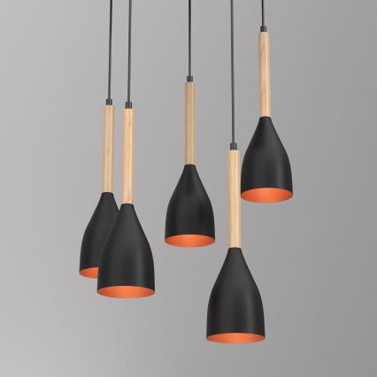 Chandelier on a string MUZA 5xE27/15W/230V black/beige/copper/beech