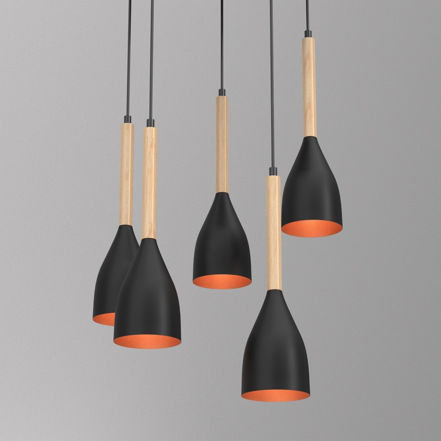 Chandelier on a string MUZA 5xE27/15W/230V black/beige/copper/beech