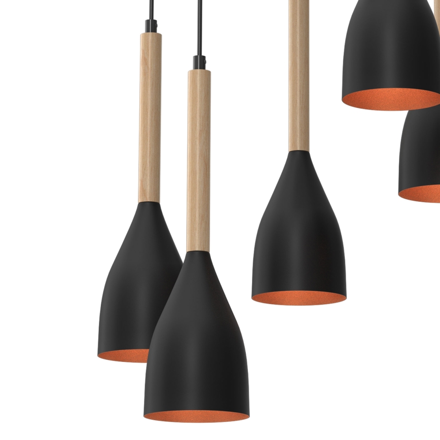 Chandelier on a string MUZA 5xE27/15W/230V black/beige/copper/beech