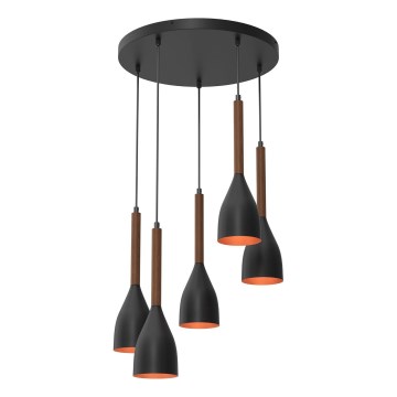 Chandelier on a string MUZA 5xE27/15W/230V black/brown/copper/beech
