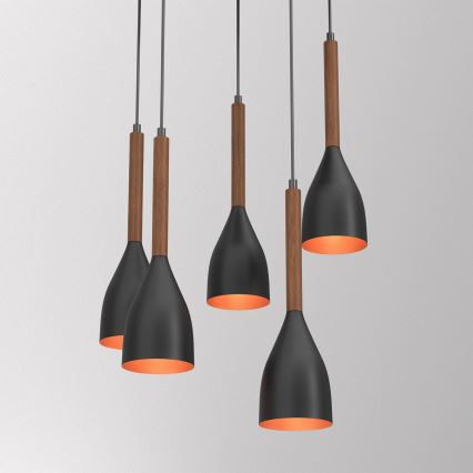Chandelier on a string MUZA 5xE27/15W/230V black/brown/copper/beech