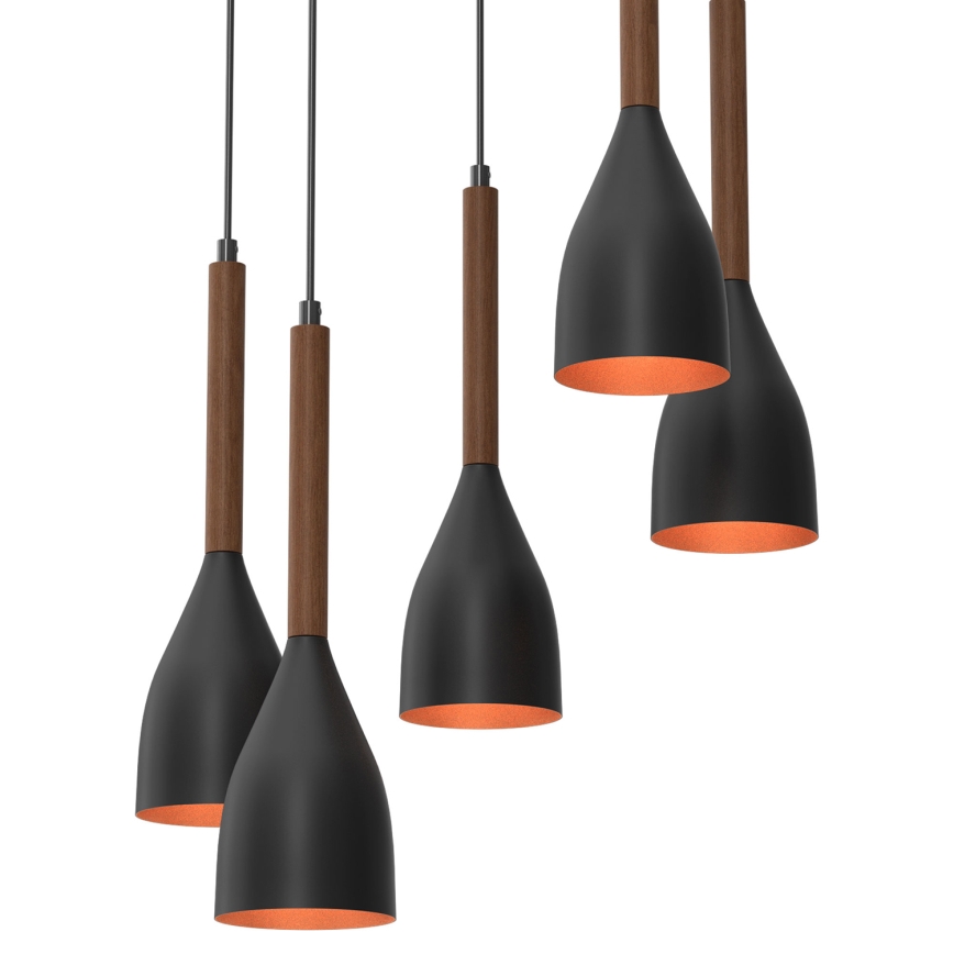 Chandelier on a string MUZA 5xE27/15W/230V black/brown/copper/beech
