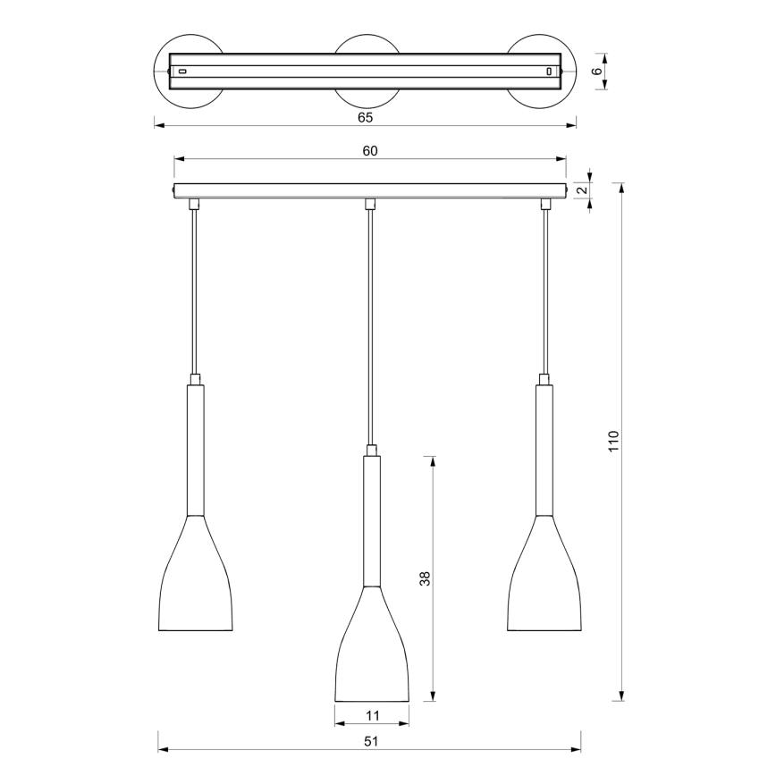 Chandelier on a string MUZA NEW 3xE27/60W/230V black