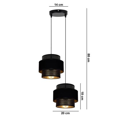 Chandelier on a string NESS 2xE27/60W/230V d. 30 cm black