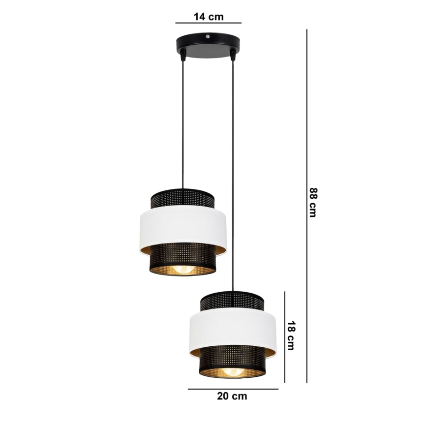Chandelier on a string NESS 2xE27/60W/230V d. 30 cm black/white