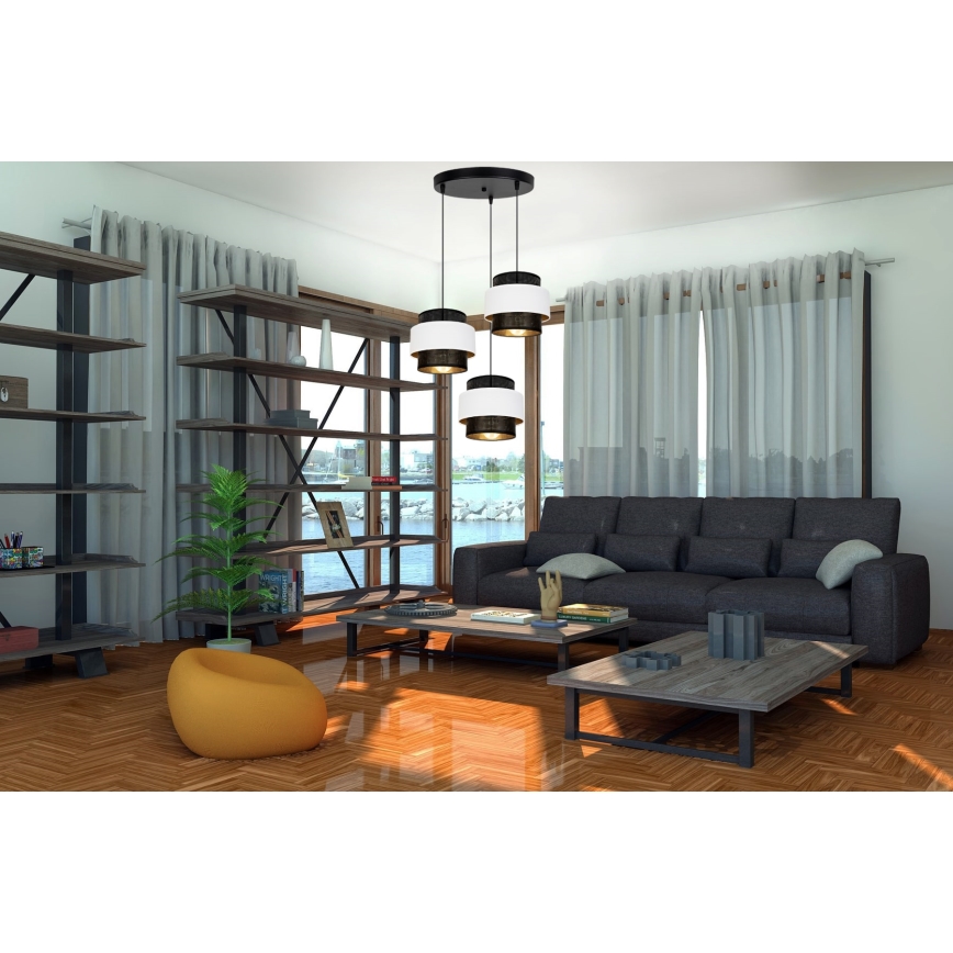 Chandelier on a string NESS 3xE27/60W/230V d. 45 cm black/white