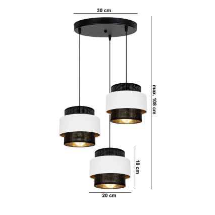 Chandelier on a string NESS 3xE27/60W/230V d. 45 cm black/white