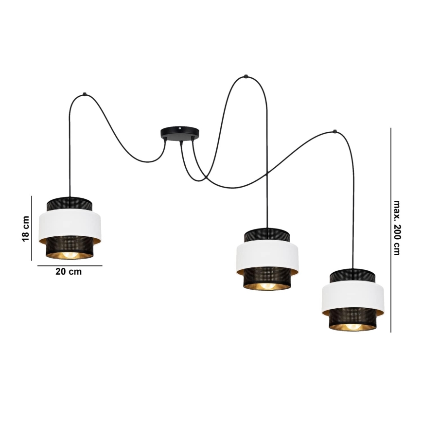 Chandelier on a string NESS 3xE27/60W/230V spider black/white