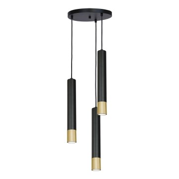 Chandelier on a string NEST 3xGU10/8W/230V black/golden round