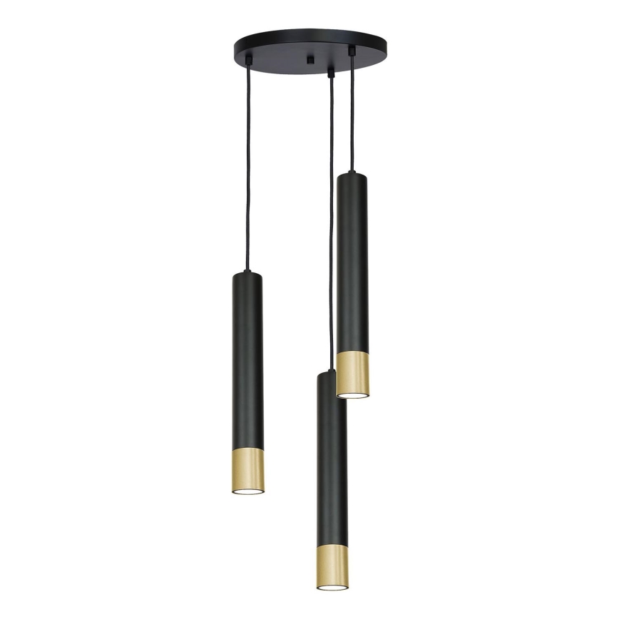 Chandelier on a string NEST 3xGU10/8W/230V black/golden round