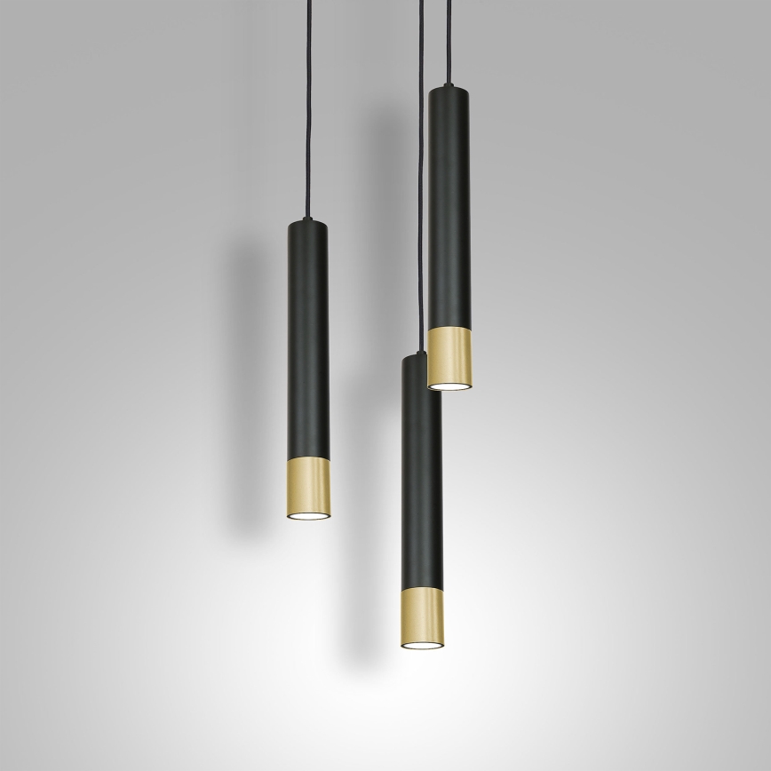 Chandelier on a string NEST 3xGU10/8W/230V black/golden round