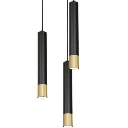 Chandelier on a string NEST 3xGU10/8W/230V black/golden round