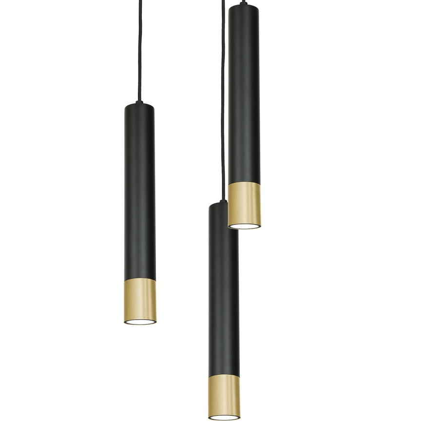 Chandelier on a string NEST 3xGU10/8W/230V black/golden round